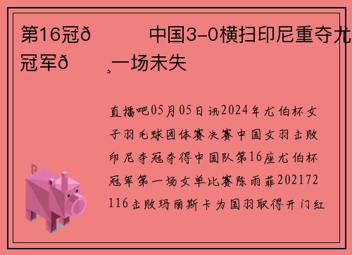 第16冠🏆中国3-0横扫印尼重夺尤伯杯冠军🏸一场未失